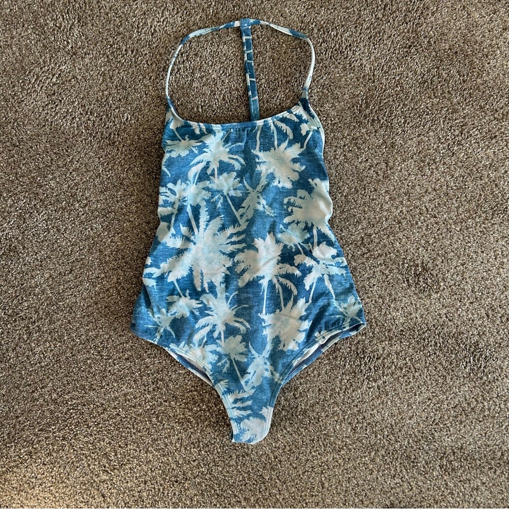 Billabong Blue White Palm Strappy One Piece